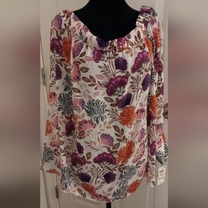 INC International Concepts Purple and Brown Off Shoulder Floral Blouse